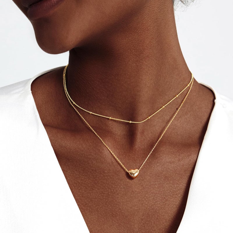 Zeffy Layered Tiny Puffy Heart Pendant Necklace Cute Heart Choker Necklace Simple Gold Necklace Jewelry for Women Trendy Gift - Image 2
