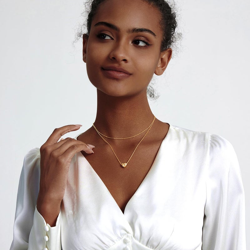 Zeffy Layered Tiny Puffy Heart Pendant Necklace Cute Heart Choker Necklace Simple Gold Necklace Jewelry for Women Trendy Gift - Image 4