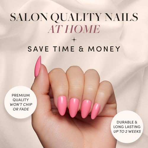 Glamnetic Press On Nails - Flamingo Pink | Opaque Classic Pink Short Almond Fake Nails, Salon Quality | 15 Sizes - 30 Nail Kit - Image 2
