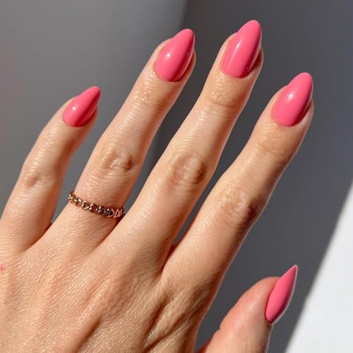 Glamnetic Press On Nails - Flamingo Pink | Opaque Classic Pink Short Almond Fake Nails, Salon Quality | 15 Sizes - 30 Nail Kit - Image 1