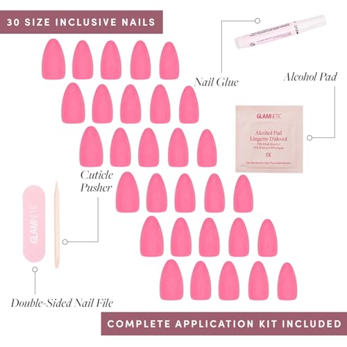 Glamnetic Press On Nails - Flamingo Pink | Opaque Classic Pink Short Almond Fake Nails, Salon Quality | 15 Sizes - 30 Nail Kit - Image 4