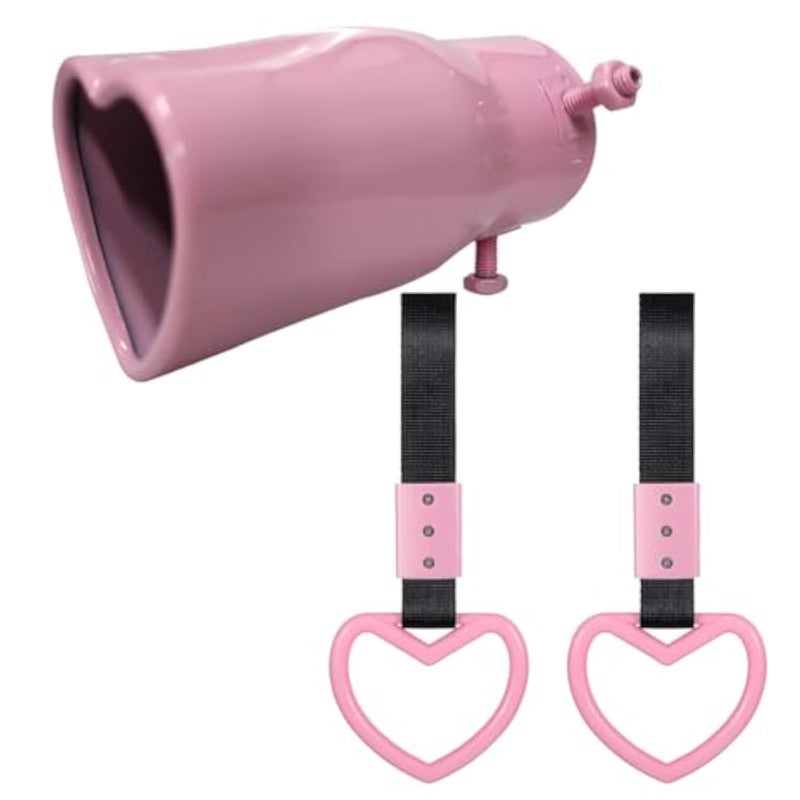 OtpOutopa Heart Shaped Exhaust Tips 2.5 Inch Inlet Tailpipe End Car Exhaust Pipe Muffler, 2PCS Heart Shaped Car Handle Straps Rear Bumper Warning Ring Decor for Car Bus Subway (Straight,Pink) - Image 1