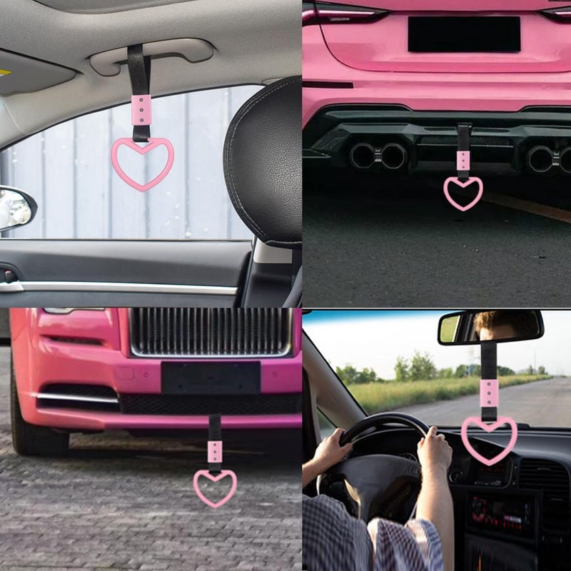OtpOutopa Heart Shaped Exhaust Tips 2.5 Inch Inlet Tailpipe End Car Exhaust Pipe Muffler, 2PCS Heart Shaped Car Handle Straps Rear Bumper Warning Ring Decor for Car Bus Subway (Straight,Pink) - Image 2