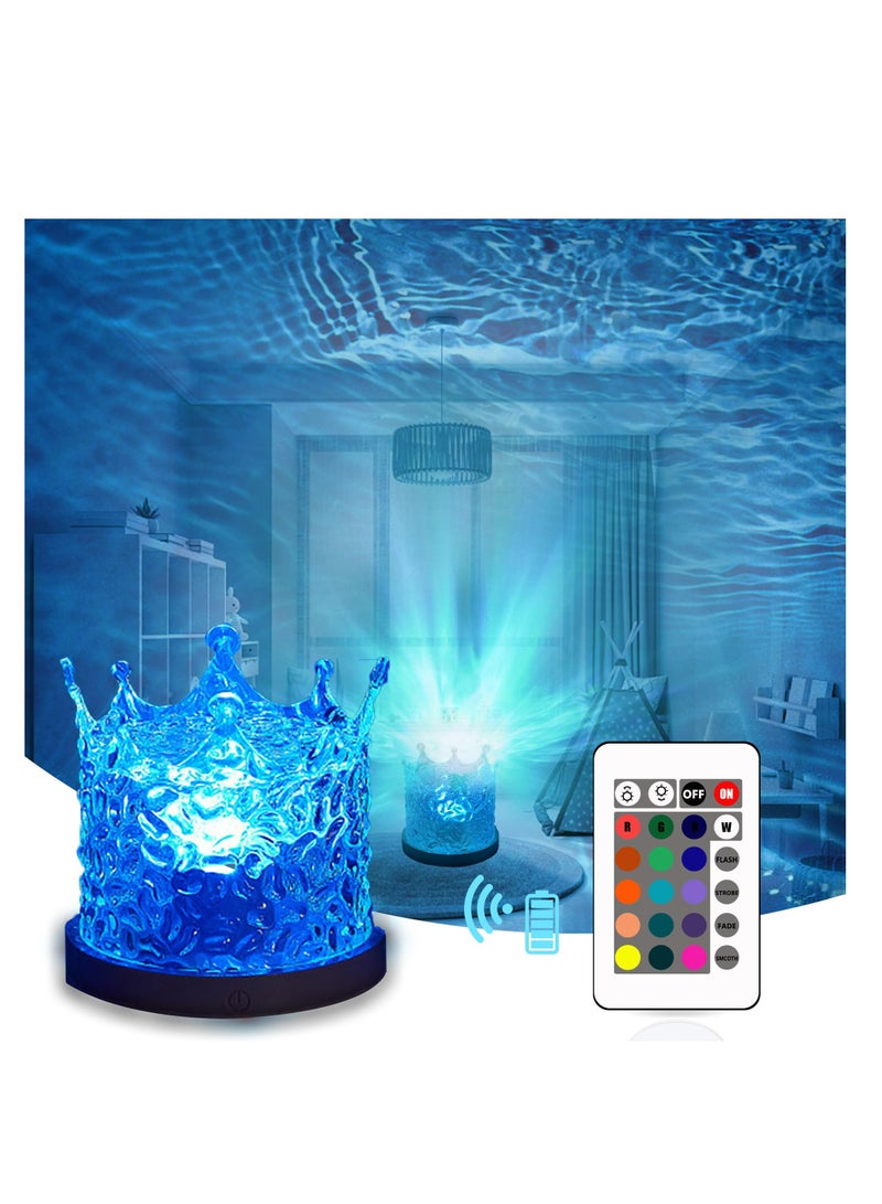 SYOSI Northern Lights Ocean Wave Projector Crown Light, 16 Colors Gradual Rotating Flame Water Lamp, Wave Night Light with Remote Control for Bedroom Living Office Restaurant Underwater Projector  - Image 1