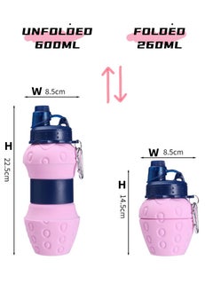 Generic Stylish Strawberry Shape Collapsible Water Bottle; Sports Water Bottle; BPA Free; Food Grade Silicone; Versatile 600ml and 260ml 2 in 1; Foldable Water Bottle; Portable Water Bottle for Gym, Camping, hiking, Outdoors Activity.; 160g Light Weight; Easily Cap Lock; Dark Pink  - Image 2