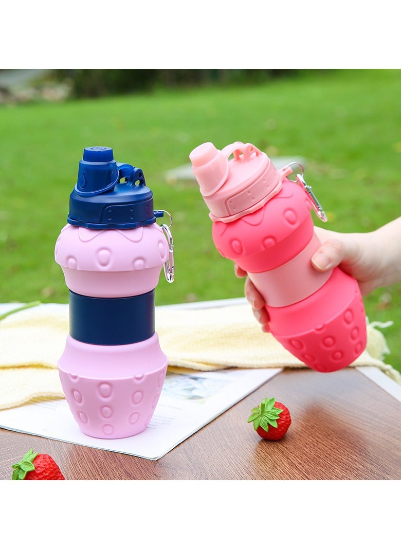 Generic - Stylish Strawberry Shape Collapsible Water Bottle; Sports Water Bottle; BPA Free; Food Grade Silicone; Versatile 600ml and 260ml 2 in 1; Foldable Water Bottle; Portable Water Bottle for Gym, Camping, hiking, Outdoors Activity.; 160g Light Weight; Easily Cap Lock; Dark Pink - Image 1