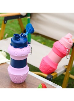 Generic Stylish Strawberry Shape Collapsible Water Bottle; Sports Water Bottle; BPA Free; Food Grade Silicone; Versatile 600ml and 260ml 2 in 1; Foldable Water Bottle; Portable Water Bottle for Gym, Camping, hiking, Outdoors Activity.; 160g Light Weight; Easily Cap Lock; Dark Pink  - Image 4