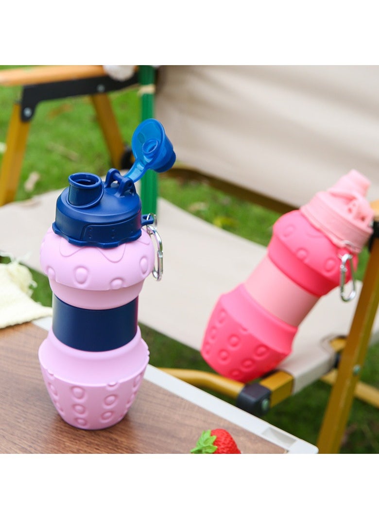 Generic - Stylish Strawberry Shape Collapsible Water Bottle; Sports Water Bottle; BPA Free; Food Grade Silicone; Versatile 600ml and 260ml 2 in 1; Foldable Water Bottle; Portable Water Bottle for Gym, Camping, hiking, Outdoors Activity.; 160g Light Weight; Easily Cap Lock; Dark Pink - Image 1
