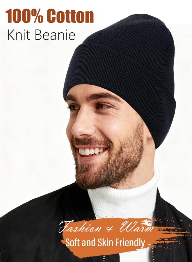 ROYBENS 100% Cotton Beanie, Knit Cuffed Beanies Hats for Men & Women, Winter Slouchy Soft Warm Unisex Skull Cap Hat, Set a, L/One size - Image 2