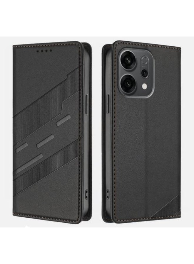 جراب اوبو رينو 14f حماية فيليب قابل للطي من الجلد الصناعي مقاوم للصدمات و مزود بحماية خاصة للكاميرا مع حامل بطاقات وكروت لهاتف oppo reno 14f cover