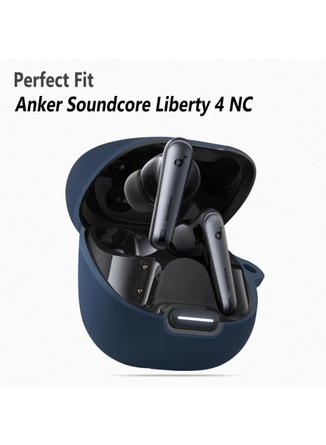 Silicone Case for Anker Soundcore Liberty 4 NC, Soft Shockproof Protective Cover with Carabiner, Anti-Scratch Lightweight Skin Compatible with Anker Soundcore Liberty 4 NC Wireless Earbuds (Navy Blue) - Image 2