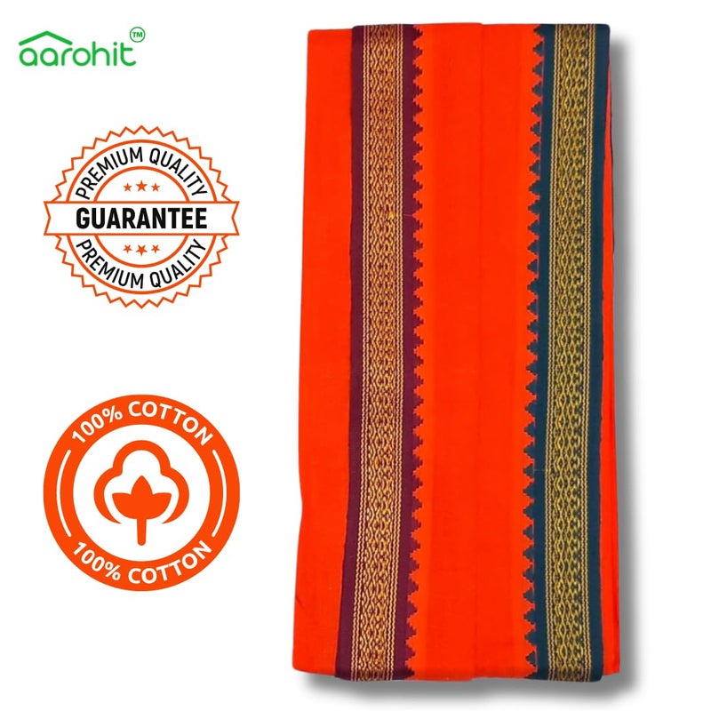 AAROHIT™ Pure Soft Cotton Men's Ethnic and Traditional Gamchha/Angochha | Lightweight and Unique Design, Quick Absorption Gamcha (72 x28 in) (Orange Gamcha) - Image 3