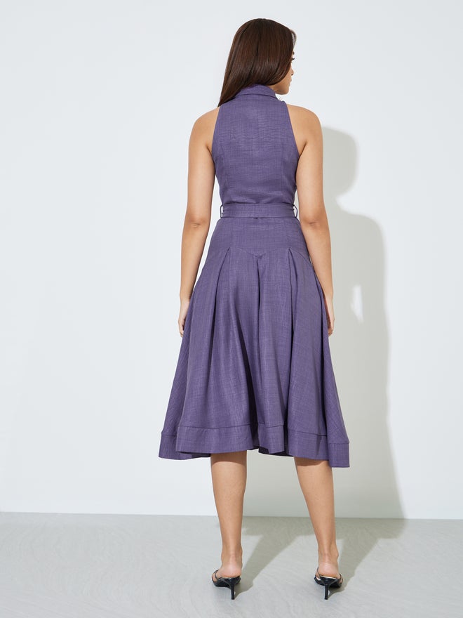 Styli Purple Sleeveless Shirt Midi Dress with Tie-Belt - Image 5