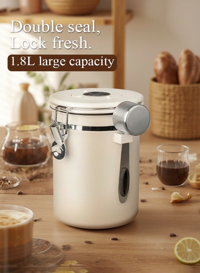 Aijmil Airtight Coffee Canister, Stainless Steel Coffee Bean Storage Container with Date Tracker and Measuring Scoop, for Beans, Grounds Tea, Sugar, 1.8 L (Beige) - Image 5