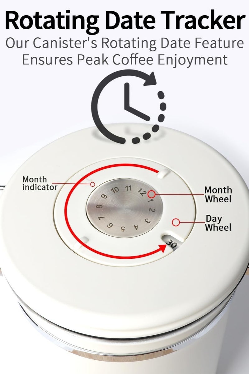 Aijmil Airtight Coffee Canister, Stainless Steel Coffee Bean Storage Container with Date Tracker and Measuring Scoop, for Beans, Grounds Tea, Sugar, 1.8 L (Beige) - Image 2