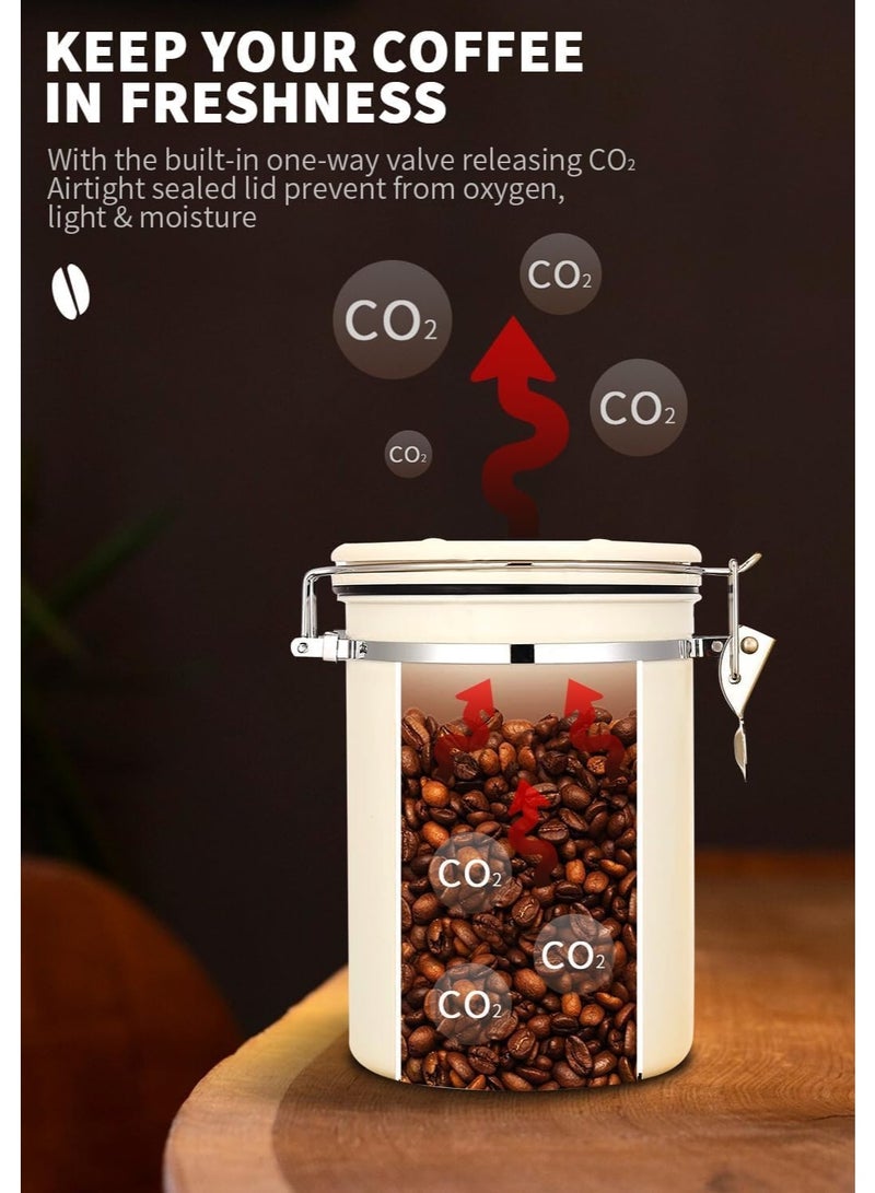Aijmil Airtight Coffee Canister, Stainless Steel Coffee Bean Storage Container with Date Tracker and Measuring Scoop, for Beans, Grounds Tea, Sugar, 1.8 L (Beige) - Image 3
