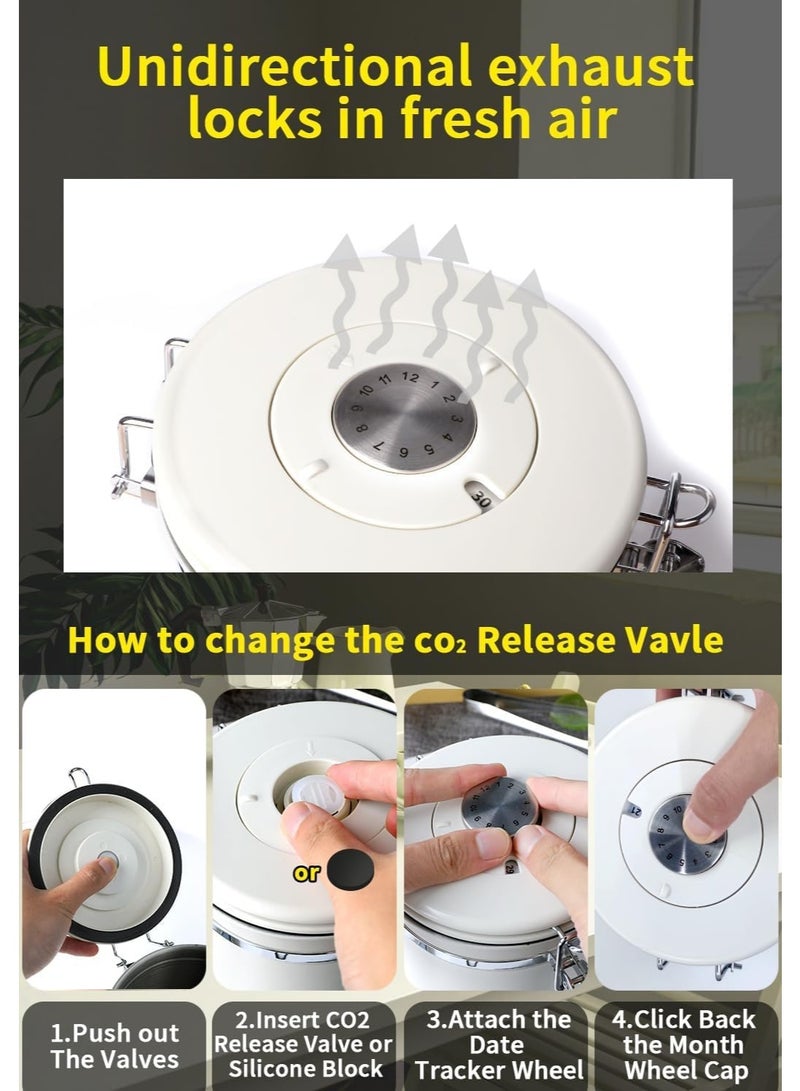 Aijmil Airtight Coffee Canister, Stainless Steel Coffee Bean Storage Container with Date Tracker and Measuring Scoop, for Beans, Grounds Tea, Sugar, 1.8 L (Beige) - Image 4