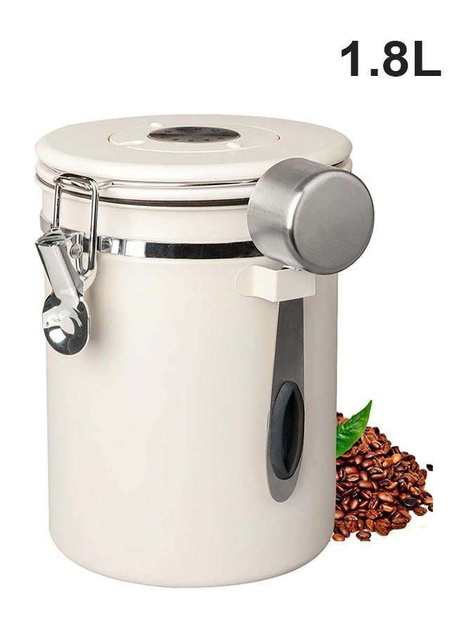 Aijmil Airtight Coffee Canister, Stainless Steel Coffee Bean Storage Container with Date Tracker and Measuring Scoop, for Beans, Grounds Tea, Sugar, 1.8 L (Beige) - Image 1