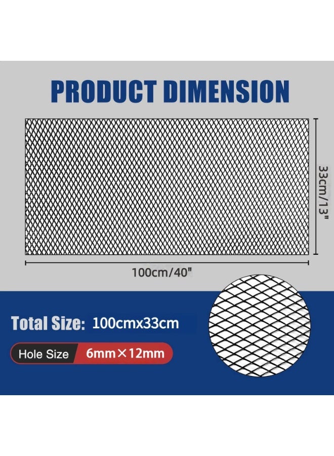 عام شبكة تهوية سيارة عالمية من ذا وايت شوب، مقاس 40 بوصة × 13 بوصة، مصنوعة من سبائك الألومنيوم، فتحة معينية الشكل 6 × 12 مم، شبكة معدنية متعددة الوظائف (أسود) - Image 2