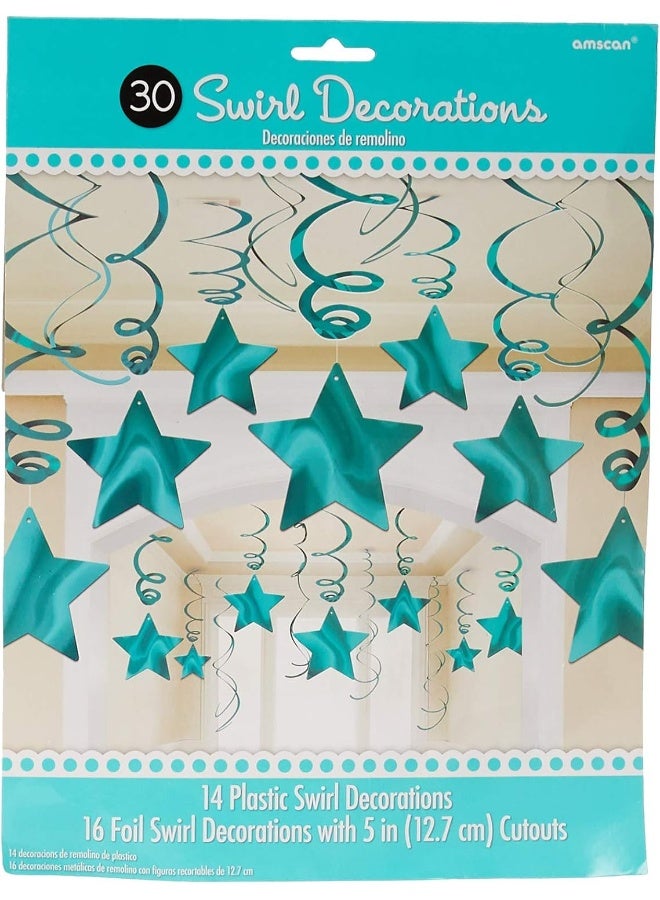 Amscan Robin's Egg Blue Shooting Stars Swirl Decorations 30pcs - Image 1