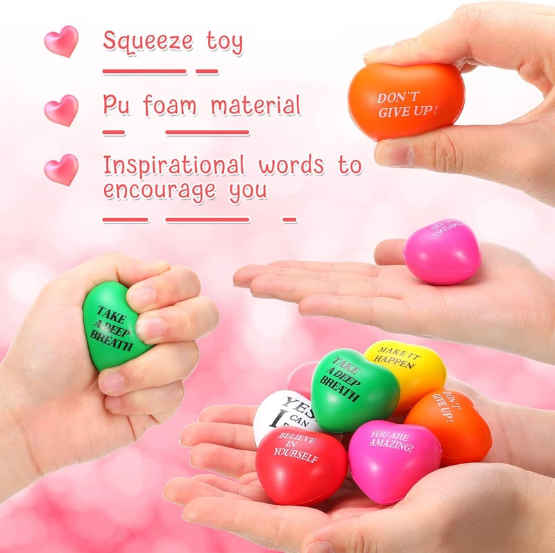 Jerify كرات ضغط على شكل قلب 48 قطعة من جيريفي ملونة ملهمة تحفيزية لراحة القلق للأطفال والبالغين هدايا الزفاف والمدرسة والمهرجانات 8 ألوان - Image 3