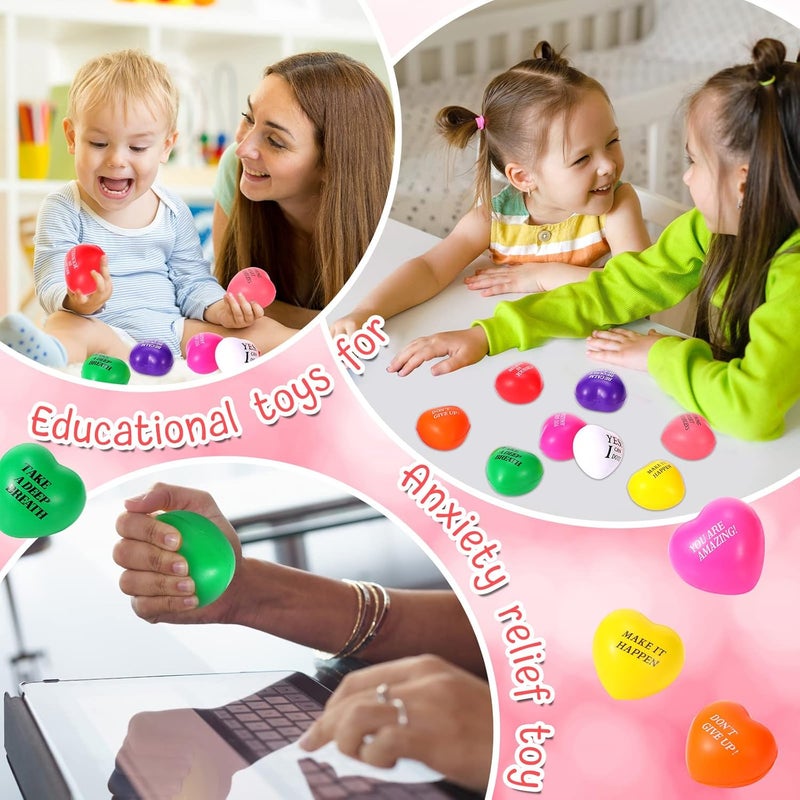 Jerify كرات ضغط على شكل قلب 48 قطعة من جيريفي ملونة ملهمة تحفيزية لراحة القلق للأطفال والبالغين هدايا الزفاف والمدرسة والمهرجانات 8 ألوان - Image 5