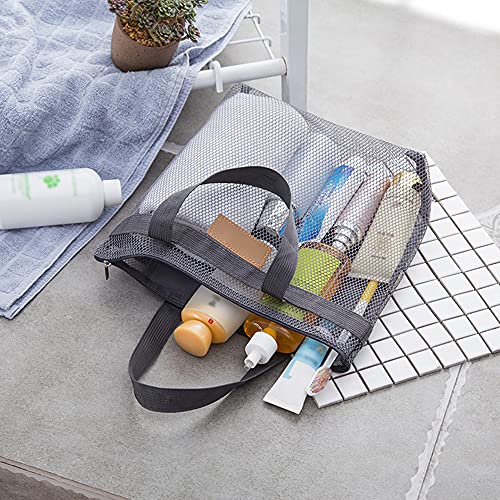 Pebipoo Mesh Shower Caddy, Quick Dry Portable Tote with Zipper and Inner Pocket, Beach Bag, Lightweight Bath Organizer for College Dorm, Swimming, Gym, Beach, Travel (Gray) - Image 3