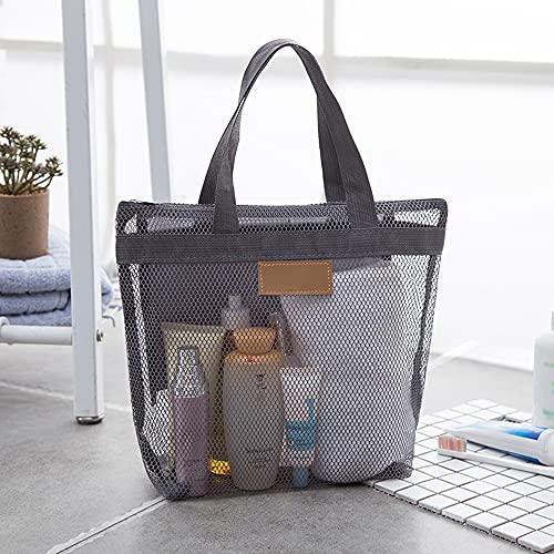 Pebipoo Mesh Shower Caddy, Quick Dry Portable Tote with Zipper and Inner Pocket, Beach Bag, Lightweight Bath Organizer for College Dorm, Swimming, Gym, Beach, Travel (Gray) - Image 5