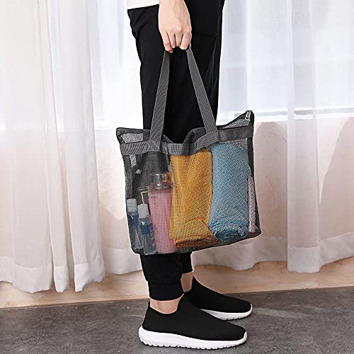Pebipoo Mesh Shower Caddy, Quick Dry Portable Tote with Zipper and Inner Pocket, Beach Bag, Lightweight Bath Organizer for College Dorm, Swimming, Gym, Beach, Travel (Gray) - Image 4