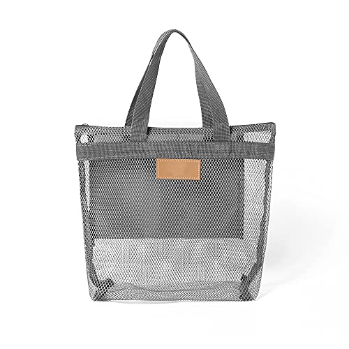 Pebipoo Mesh Shower Caddy, Quick Dry Portable Tote with Zipper and Inner Pocket, Beach Bag, Lightweight Bath Organizer for College Dorm, Swimming, Gym, Beach, Travel (Gray) - Image 2