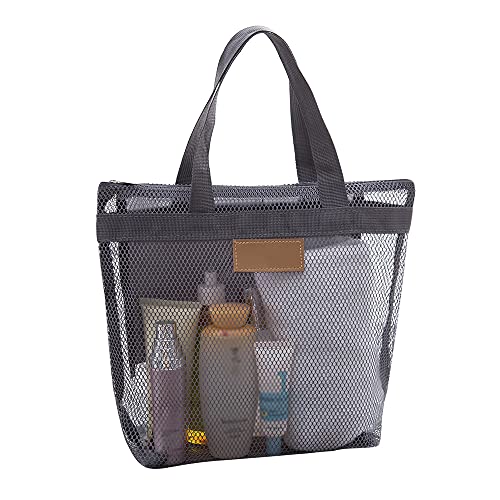 Pebipoo Mesh Shower Caddy, Quick Dry Portable Tote with Zipper and Inner Pocket, Beach Bag, Lightweight Bath Organizer for College Dorm, Swimming, Gym, Beach, Travel (Gray) - Image 1