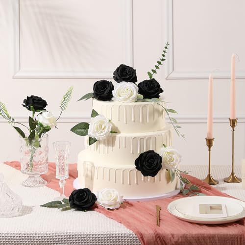 Tifuly Black Roses Artificial Flowers -12 pcs Realistic Single Long Stem Fake Silk Roses Bouquet for Party Home Wedding Centerpiece Office Halloween DIY Decor - Image 4