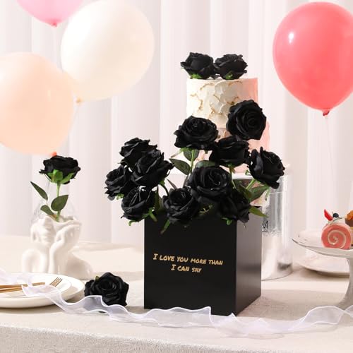 Tifuly Black Roses Artificial Flowers -12 pcs Realistic Single Long Stem Fake Silk Roses Bouquet for Party Home Wedding Centerpiece Office Halloween DIY Decor - Image 5
