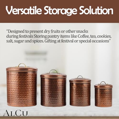 ALCU Antique Copper Plated Kitchen Storage Canister Set – Large, Medium, Small & Extra Small, Kitchen Container Set, Airtight Jars, Storage Boxes, Canisters Set for Kitchens (Set of 4) - Image 3