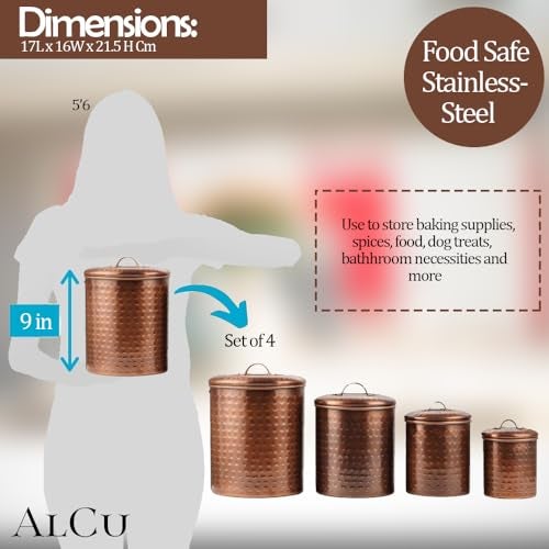 ALCU Antique Copper Plated Kitchen Storage Canister Set – Large, Medium, Small & Extra Small, Kitchen Container Set, Airtight Jars, Storage Boxes, Canisters Set for Kitchens (Set of 4) - Image 5
