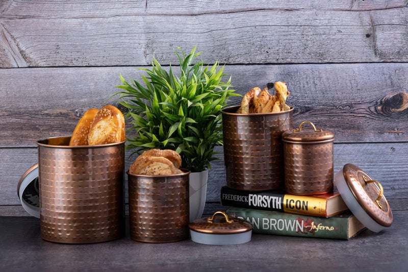 ALCU Antique Copper Plated Kitchen Storage Canister Set – Large, Medium, Small & Extra Small, Kitchen Container Set, Airtight Jars, Storage Boxes, Canisters Set for Kitchens (Set of 4) - Image 1