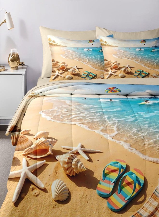 Nesker 7 Pcs Comforter Set Queen Size, Beach Tropical Surfing X-Sports Bedding Set for Kids and Adults, Summer Ocean Coastal Bed Sheet Set with Fitted Sheet 2 Pillowcases & 2 Shams - Image 4