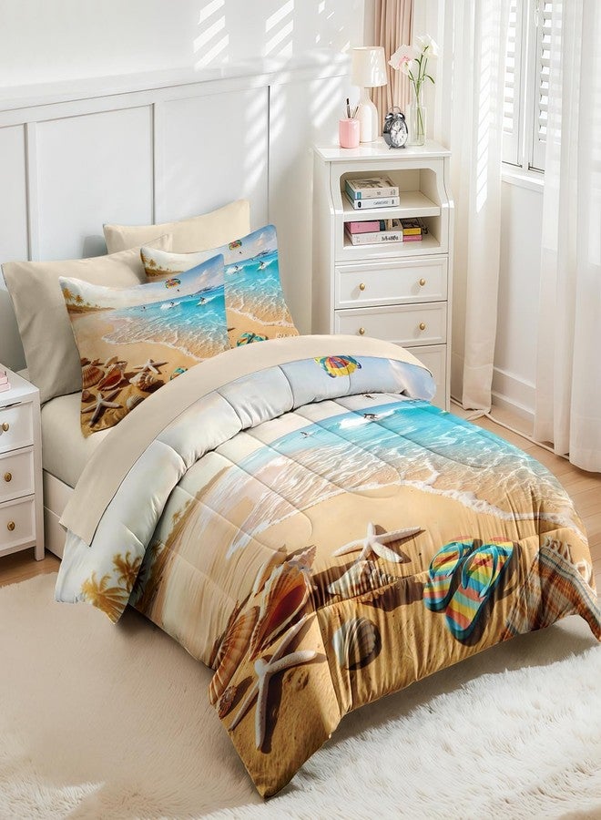 Nesker 7 Pcs Comforter Set Queen Size, Beach Tropical Surfing X-Sports Bedding Set for Kids and Adults, Summer Ocean Coastal Bed Sheet Set with Fitted Sheet 2 Pillowcases & 2 Shams - Image 2