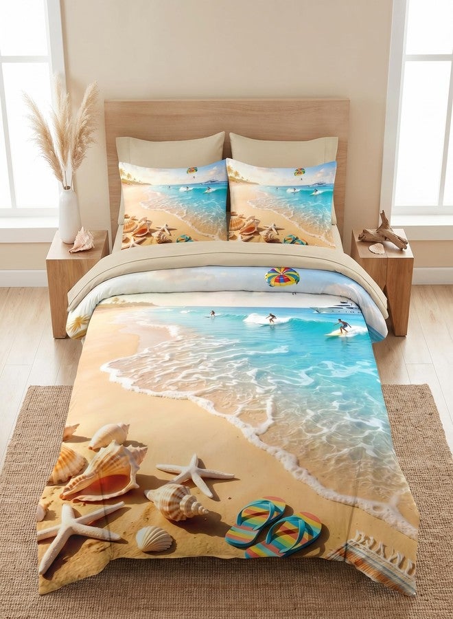 Nesker 7 Pcs Comforter Set Queen Size, Beach Tropical Surfing X-Sports Bedding Set for Kids and Adults, Summer Ocean Coastal Bed Sheet Set with Fitted Sheet 2 Pillowcases & 2 Shams - Image 1