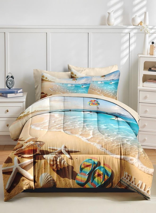 Nesker 7 Pcs Comforter Set Queen Size, Beach Tropical Surfing X-Sports Bedding Set for Kids and Adults, Summer Ocean Coastal Bed Sheet Set with Fitted Sheet 2 Pillowcases & 2 Shams - Image 3