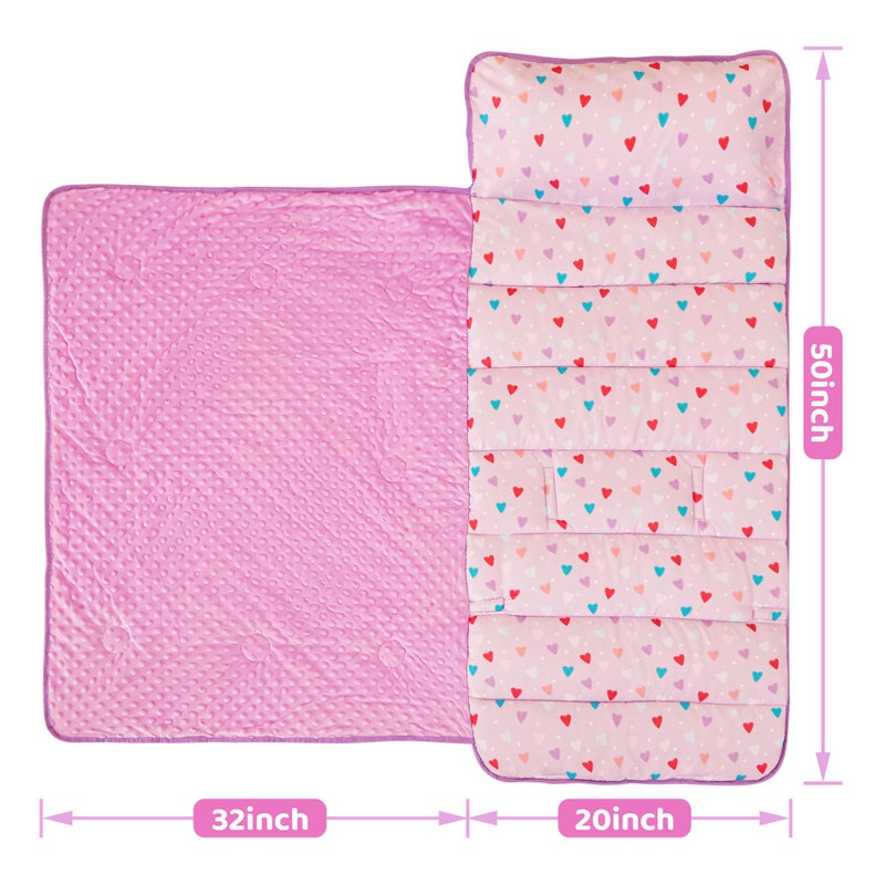 Viviland Toddler Kid Nap Mat for Preschool, Girls Heart Slumber Bag, Purple Daycare Sleeping Mats with Pillow and Blanket, Kindergarten Sleep Mat - Image 4