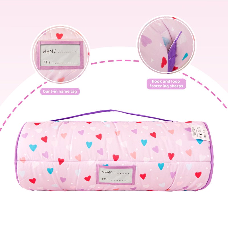 Viviland Toddler Kid Nap Mat for Preschool, Girls Heart Slumber Bag, Purple Daycare Sleeping Mats with Pillow and Blanket, Kindergarten Sleep Mat - Image 3
