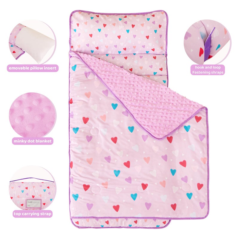 Viviland Toddler Kid Nap Mat for Preschool, Girls Heart Slumber Bag, Purple Daycare Sleeping Mats with Pillow and Blanket, Kindergarten Sleep Mat - Image 2