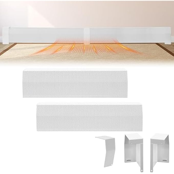 4FT(2FT + 2FT) BASEBOARD HEATER COVER SET WITH LEFT & RIGHT ENDCAPS, GALVANIZED STEEL SLIP-ON REPLACEMENT PANELS FOR HYDRONIC WATER SYSTEMS, DIY TRIM-TO-FIT 4FT BASEBOARD COVER(WHITE) - Image 2
