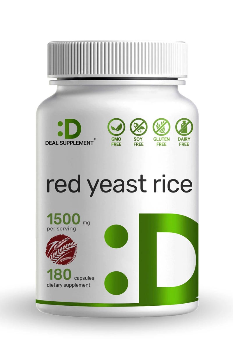 ملحق الصفقة كبسولات أرز الخميرة الحمراء بتركيز 1500 ملغ، 180 كبسولة تدعم الدورة الدموية الداخلية الصحية وتعزز الدورة الدموية، خالية من السيترينين. كبسولات أرز الخميرة الحمراء الفاخرة - Image 1