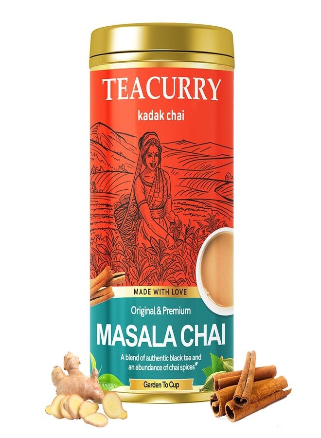 Just Vedic TEACURRY Masala Chai Tin Can (100 Grams) - Supports Digestion, Energy & Immunity | Premium Masala Chai with Ginger, Cardamom, Clove & Cinnamon | Natural Spiced Tea - Image 1