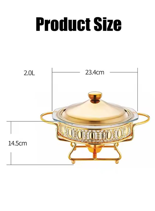 Buffet Serveware Food Warmers Buffet Stove Chafing Dishe Container With Lid Round Chafer Glass Cooking Pot Heating Stove Food Kitchen Cooking Soup Pot For Hotel Buffet Restaurant Wedding Parties Buffet Restaurant Gold Round 23.4X23.4X14.5 Cm - Image 2