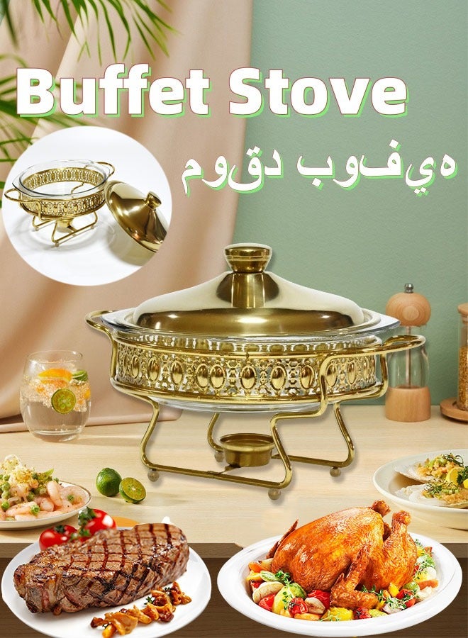 Buffet Serveware Food Warmers Buffet Stove Chafing Dishe Container With Lid Round Chafer Glass Cooking Pot Heating Stove Food Kitchen Cooking Soup Pot For Hotel Buffet Restaurant Wedding Parties Buffet Restaurant Gold Round 23.4X23.4X14.5 Cm - Image 1