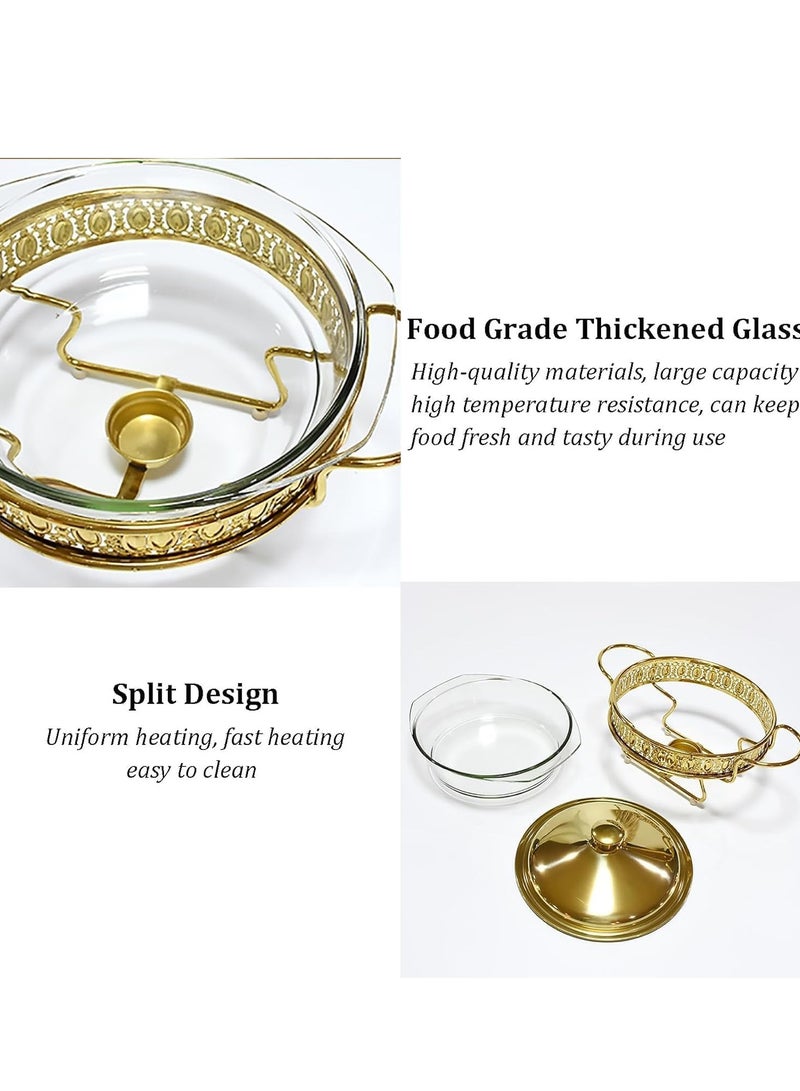 Buffet Serveware Food Warmers Buffet Stove Chafing Dishe Container With Lid Round Chafer Glass Cooking Pot Heating Stove Food Kitchen Cooking Soup Pot For Hotel Buffet Restaurant Wedding Parties Buffet Restaurant Gold Round 23.4X23.4X14.5 Cm - Image 4