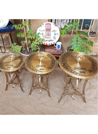 Antique copper table set with a pure copper disc decorated with the Saudi riyal logo, a set of 3 pieces of different sizes - pzsku/ZDB24F8546CD0CAAC5C5DZ/45/_/1724435087/51454ee4-e80a-40a6-a928-98770b6be4c1